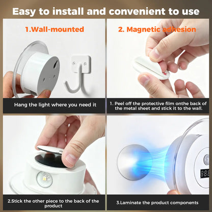 LED Smart Remote-Controlled Clock Motion Sensor Light, Wall Lamp, Rechargeable Night Light, Hill-Shaped Spotlight, 3 Color Temperatures, Dimmable, Magnetic Mounting, Suitable for Bedrooms, Nurseries, Bathrooms, Closets, Stairwells, Wardrobes, and Hallways