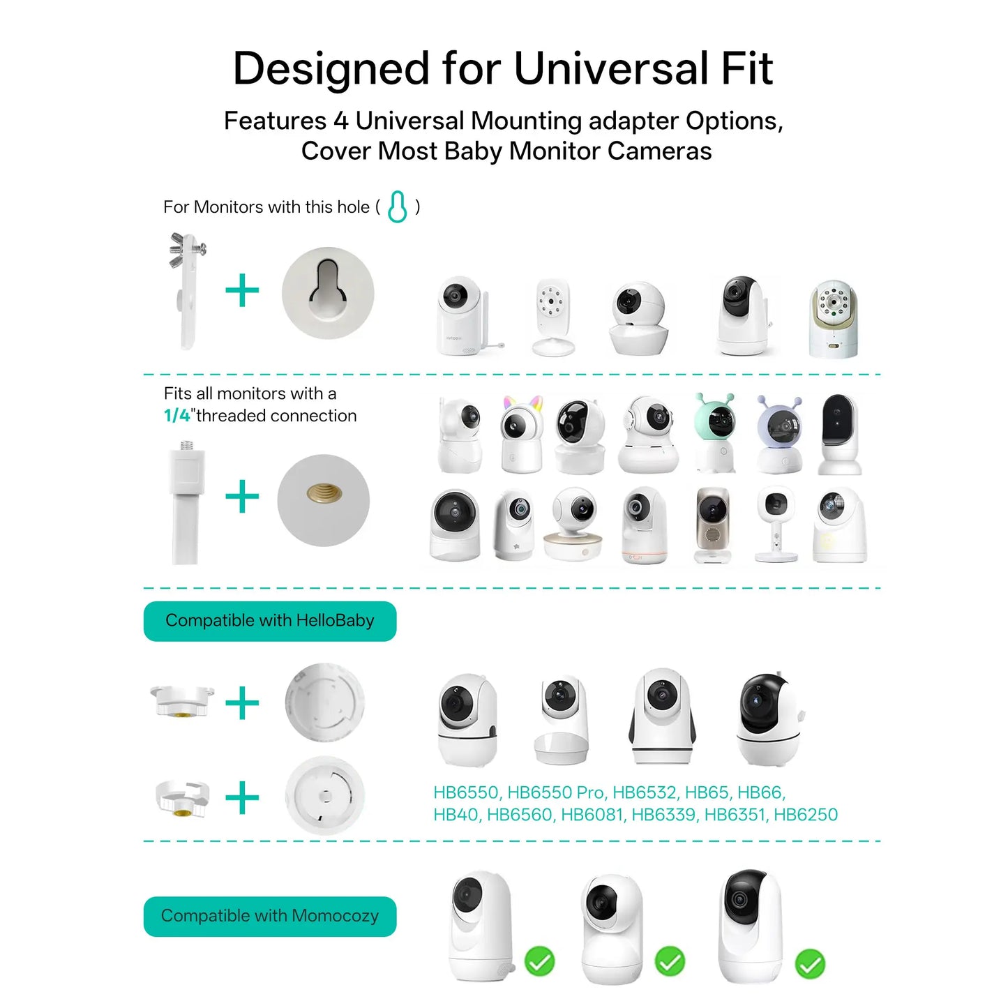 Jartoo Baby Monitor Mount (NOT Include Camera) Compatible with Hellobaby HB65/HB40/HB6550/HB6560/HB66/HB6339/HB6550 Pro,Infant Optics, Momcozy, VAVA, Universal Baby Camera Clip Mount without Tools or Wall Damage