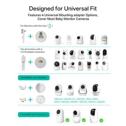 Jartoo Baby Monitor Mount (NOT Include Camera) Compatible with Hellobaby HB65/HB40/HB6550/HB6560/HB66/HB6339/HB6550 Pro,Infant Optics, Momcozy, VAVA, Universal Baby Camera Clip Mount without Tools or Wall Damage