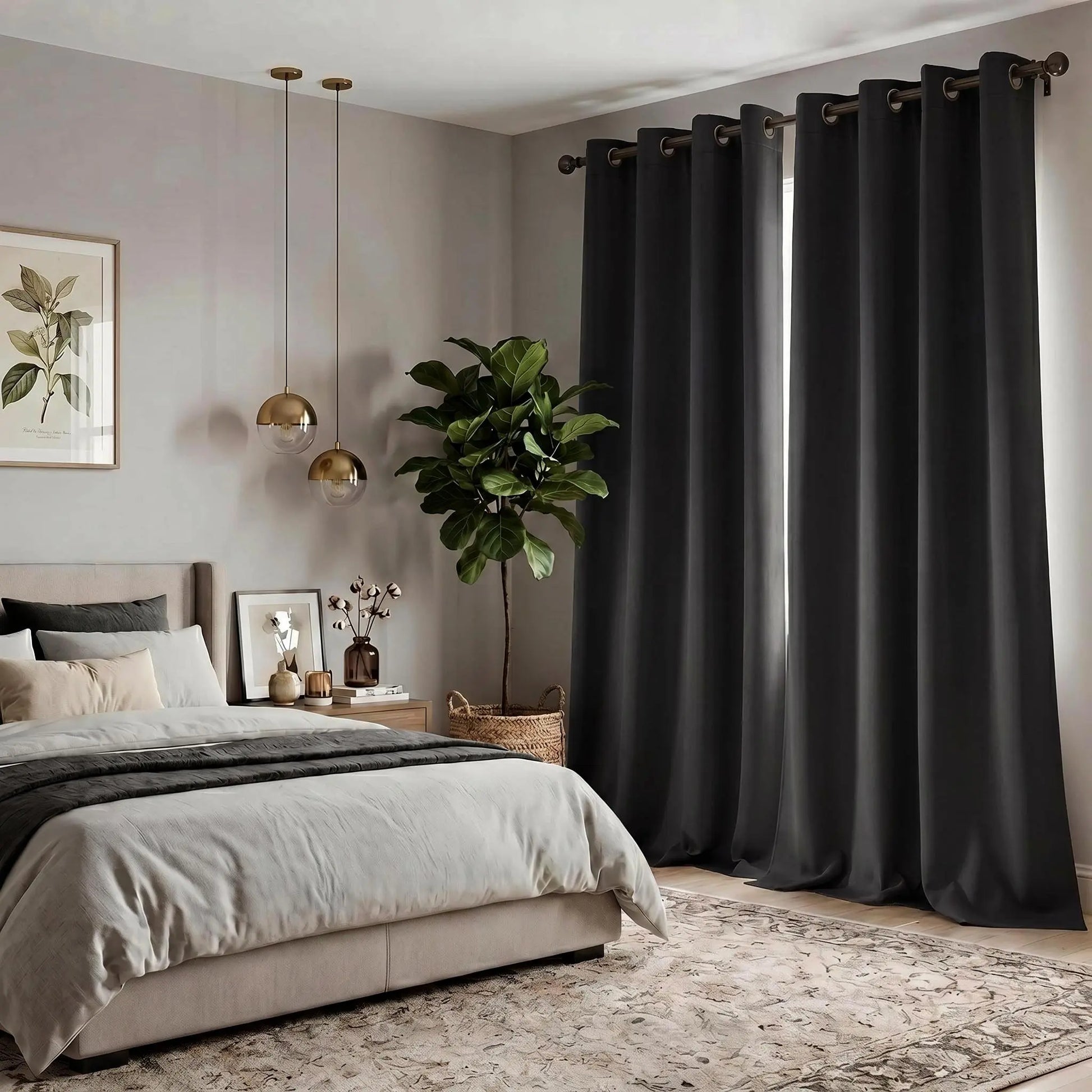 2-Panel 52"X84" Solid Full Blackout Grommet Curtains, Light-Blocking Window Drapes for Home Decoration, Model FT2599 QF222, Blackout Curtains