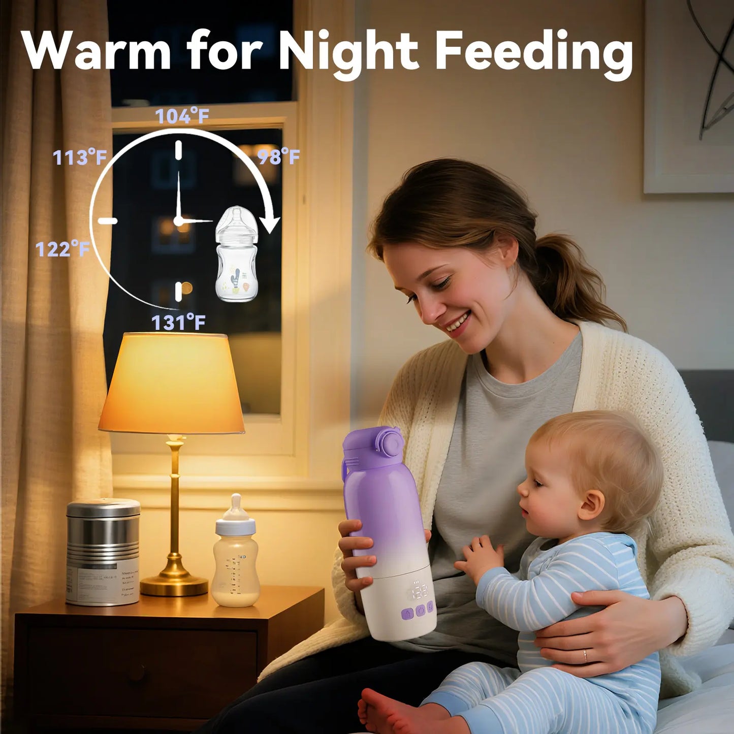 Buwheekoki Portable Milk Warmer for Travel – Fast Heating for Breast Milk & Water, 12Oz Large Capacity with 92ºf-122ºf Precise Temperature Control, 10400Mah Battery for Consistent Warmth, Perfect for Airplane, Car, Outdoor