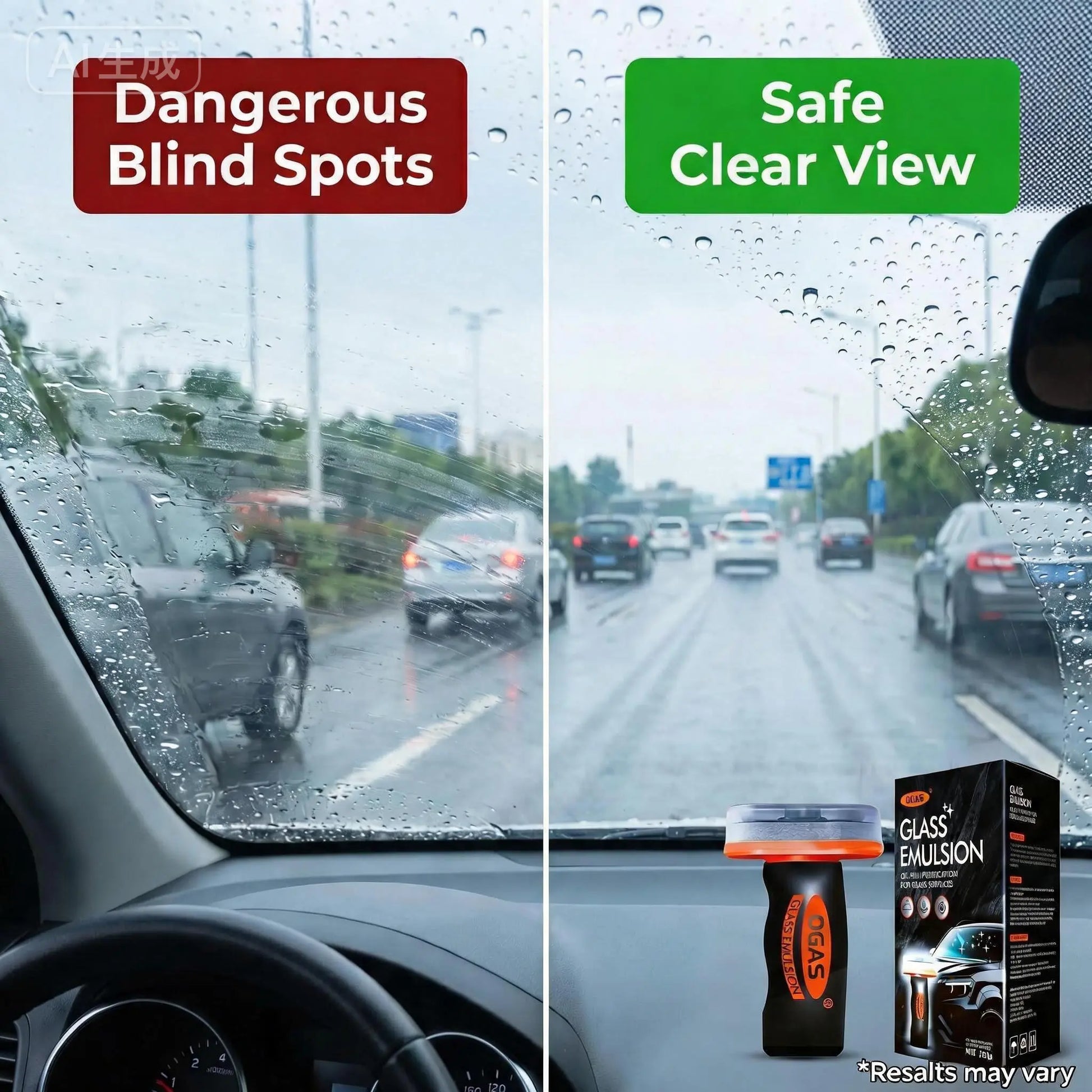 Windshield Oil Film Eraser Wand - All-In-One Prokit with Glass Cleaning Emulsion Formula Andsponge - the Ultimate Streak-Free Solutionto Prep for Rain Repellents Outdoorfun