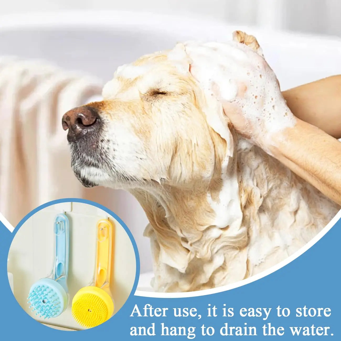 Dog Bath Brush, 2 in 1 Pet Bath Brush Soft Dog Scrubber for Bath with Built-In Shampoo Dispenser for Long Short Haired Dogs Cats Shower