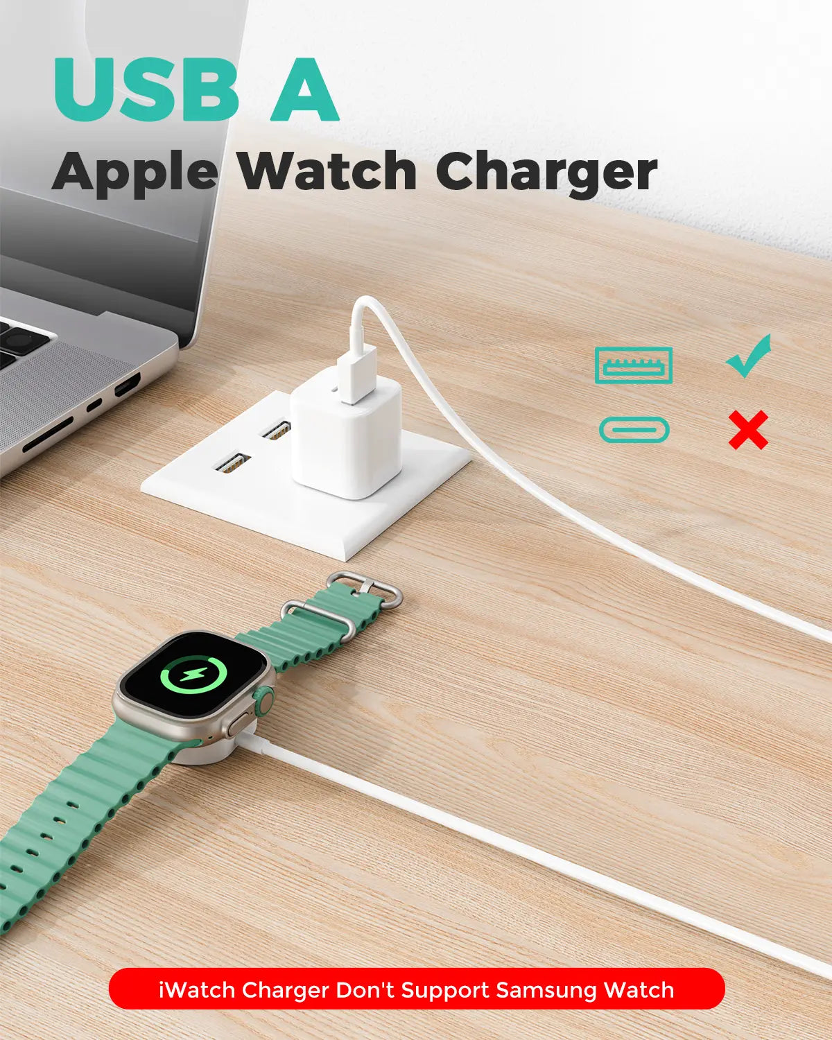 Apple-Shaped Magnetic Fast Charger for Apple Watch - Low-Key Nightstand Essential, Strong Magnetic Snap, 2.5W Stable Charging, Compatible with All Iwatch Series