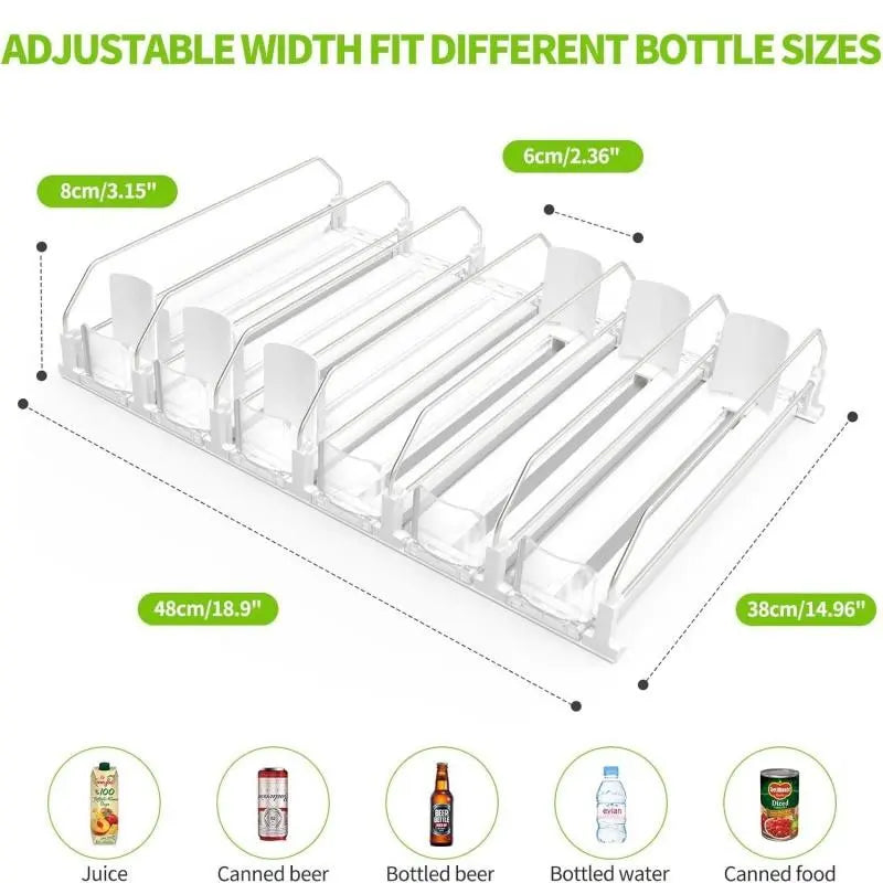Soda Can Dispenser for Refrigerator, Self-Pushing Drink Organizer, Width Adjustable, Beer Pop Can Water Bottle Dispenser for Fridge