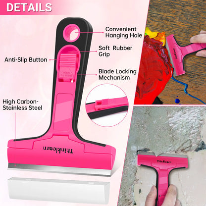 【Dealsforyou】 THINKLEARN 3-In-1 Scraper Tool Set, 3-Pack Pink Razor Scrapers with 40 Replacement Blades, Ideal for Removing Stickers, Adhesive, Caulk, and Cleaning Glass Surfaces