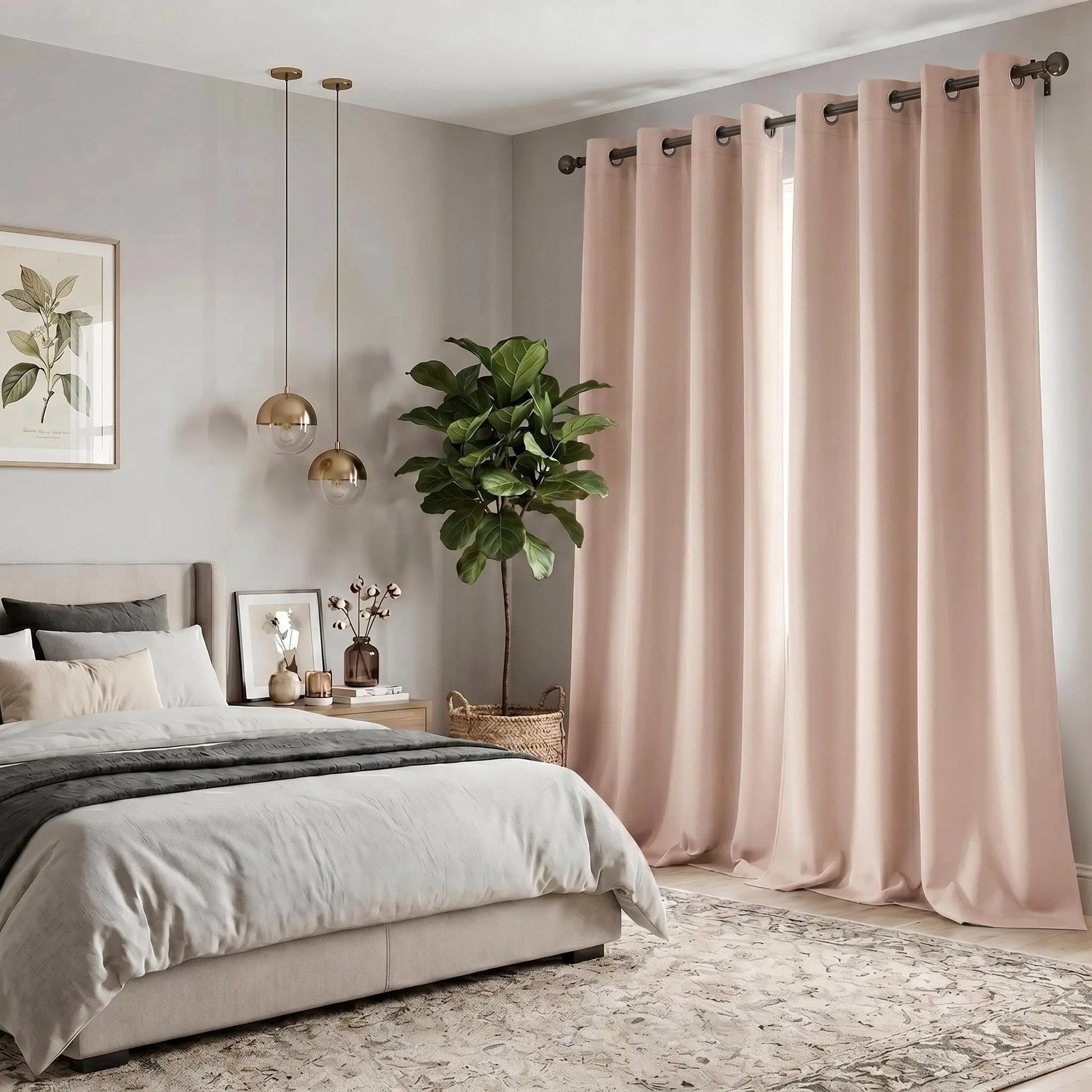 2-Panel 52"X84" Solid Full Blackout Grommet Curtains, Light-Blocking Window Drapes for Home Decoration, Model FT2599 QF222, Blackout Curtains