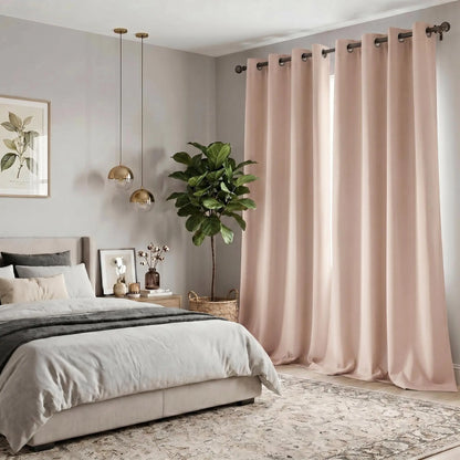 2-Panel 52"X84" Solid Full Blackout Grommet Curtains, Light-Blocking Window Drapes for Home Decoration, Model FT2599 QF222, Blackout Curtains