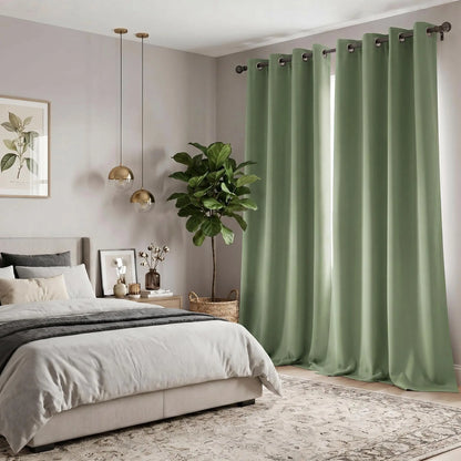 2-Panel 52"X84" Solid Full Blackout Grommet Curtains, Light-Blocking Window Drapes for Home Decoration, Model FT2599 QF222, Blackout Curtains