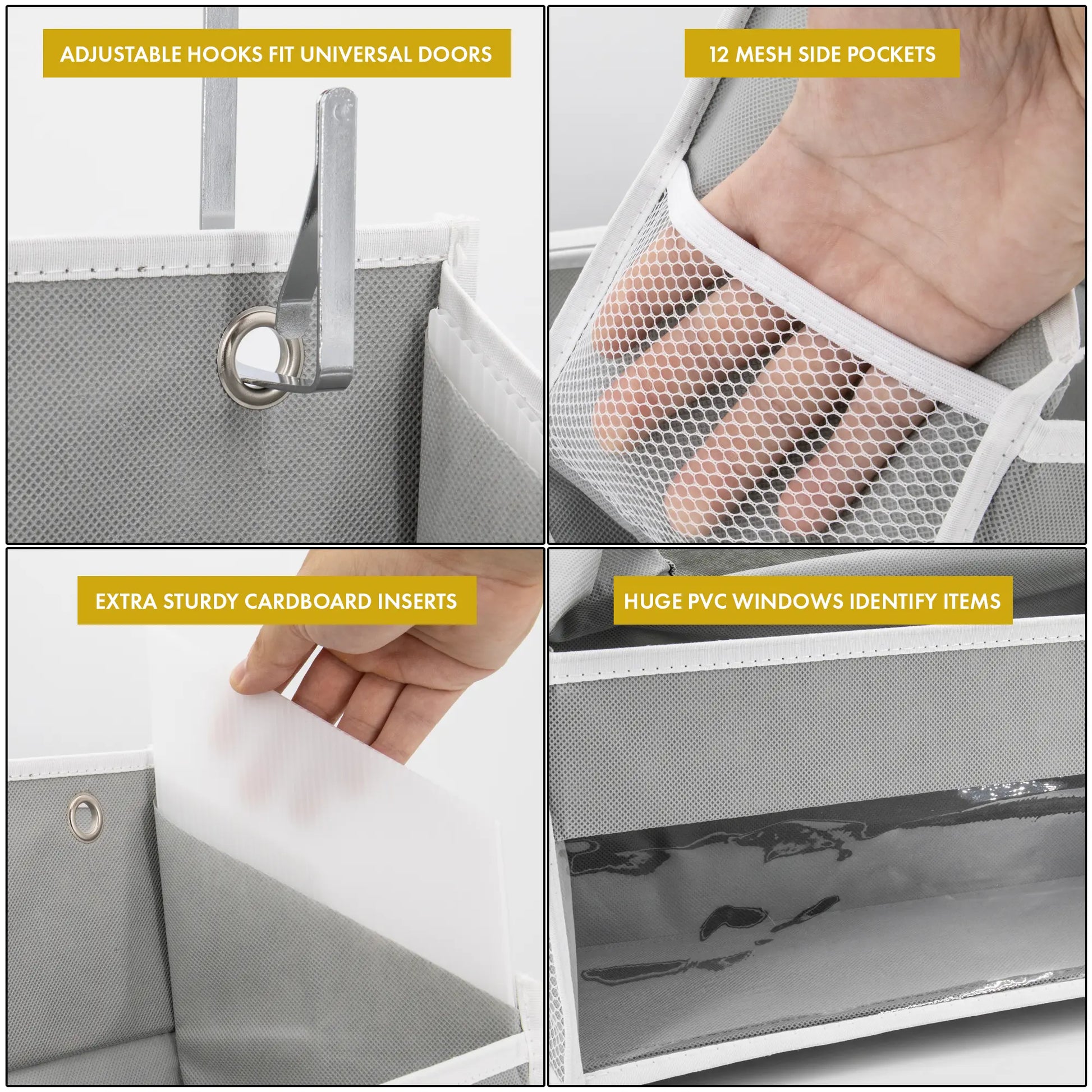 HOMELUX THEORY Heavy Duty over Door Organizer with Multi-Size Pockets & 12 Extra Mesh Side Storage Stable Anti-Tilt Non-Woven Fabric Heavy Weight Capacity