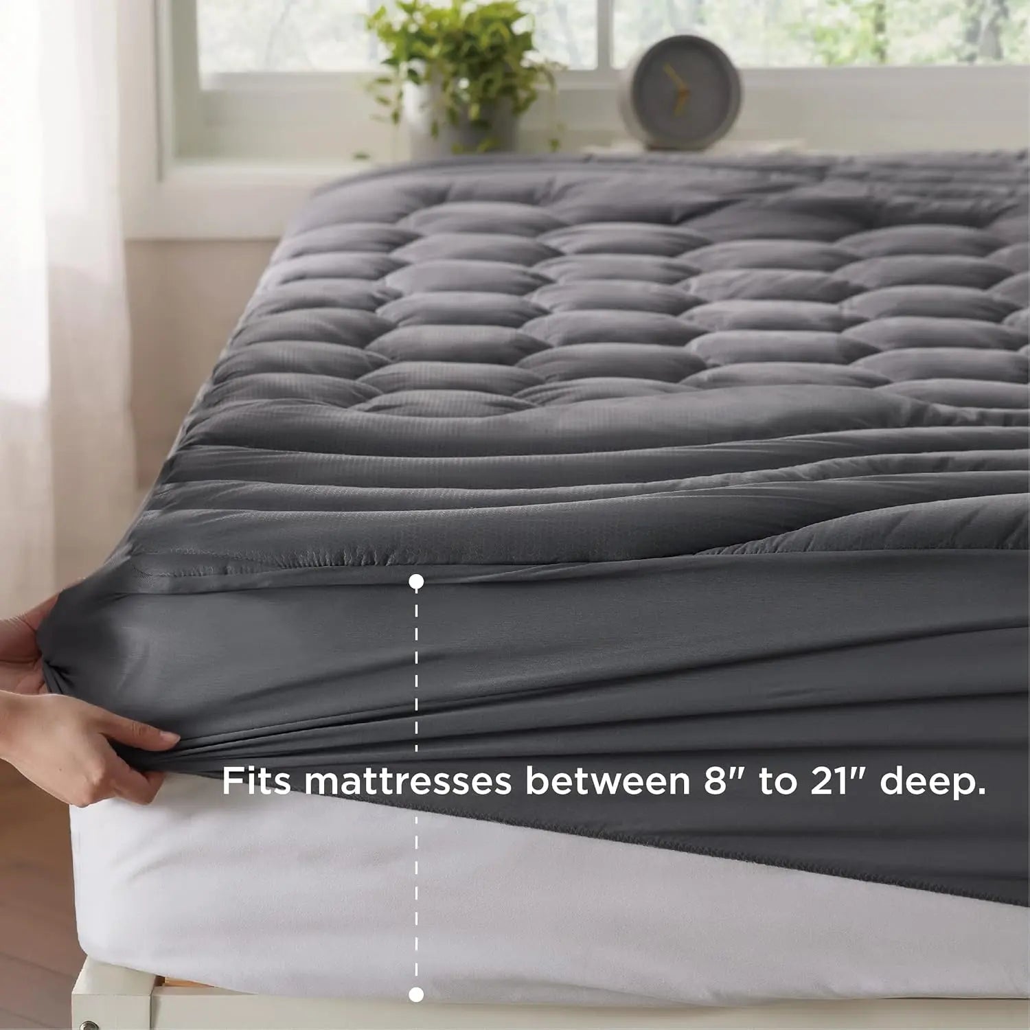 【Deals for You Days】Bedsure Mattress Pad - Quilted Fitted Mattress Topper Protector with 8-21 Inches Deep Pocket, Noiseless Breathable Bed Cover Padded, Machine Washable