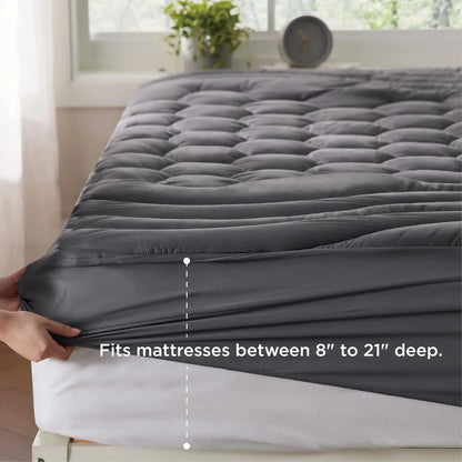 【Deals for You Days】Bedsure Mattress Pad - Quilted Fitted Mattress Topper Protector with 8-21 Inches Deep Pocket, Noiseless Breathable Bed Cover Padded, Machine Washable