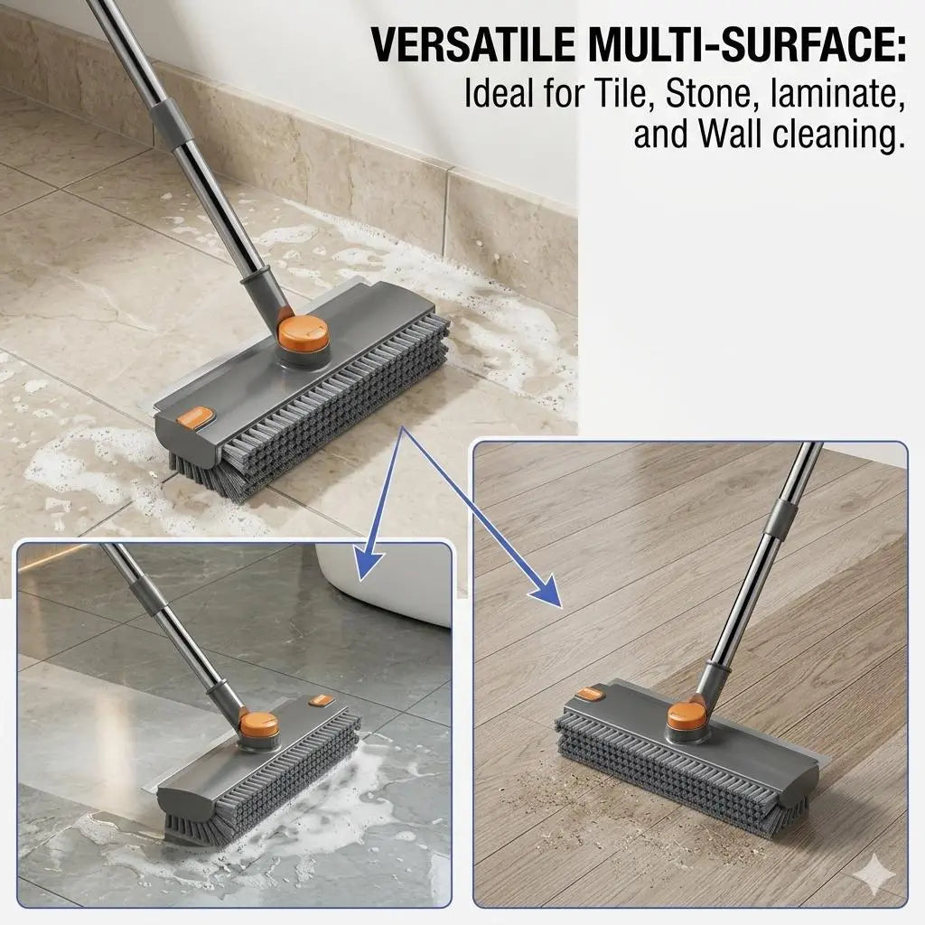 S 3-In-1 Telescopic Floor Brush & Squeegee: Effortless Grout & Tile Cleaning for Bathroom, Garage, and Decks - No More Bending Over!