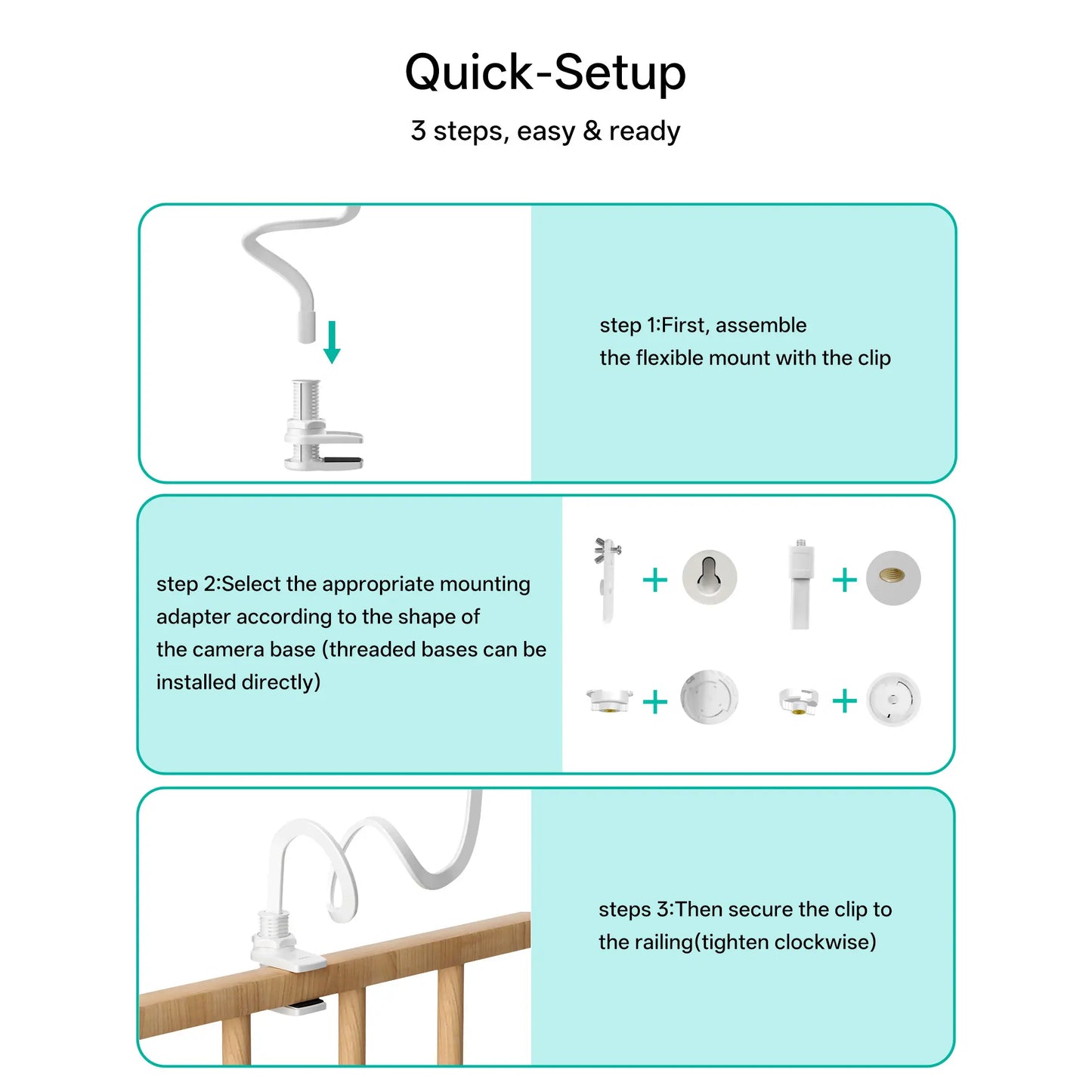 Jartoo Baby Monitor Mount (NOT Include Camera) Compatible with Hellobaby HB65/HB40/HB6550/HB6560/HB66/HB6339/HB6550 Pro,Infant Optics, Momcozy, VAVA, Universal Baby Camera Clip Mount without Tools or Wall Damage