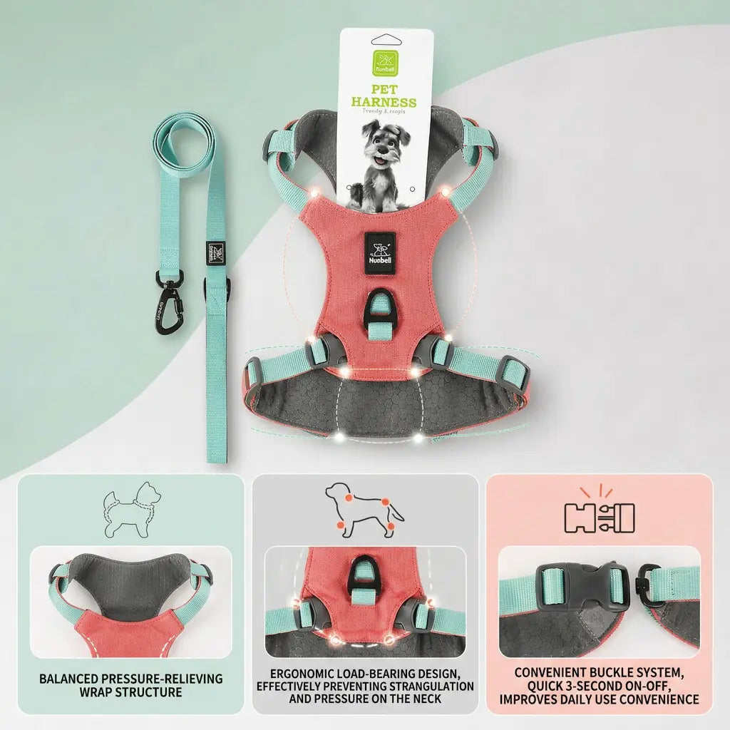 Adjustable Harness & Leash Set for Small/Medium Dogs, Cats,Lightweight Breathable Polyester, Reflective Trim, Durable Tear-Resistant Woven Webbing, Anti-Chafe Design for Daily Walks & Training.Suitable for Cats, Dogs, and All Pets!