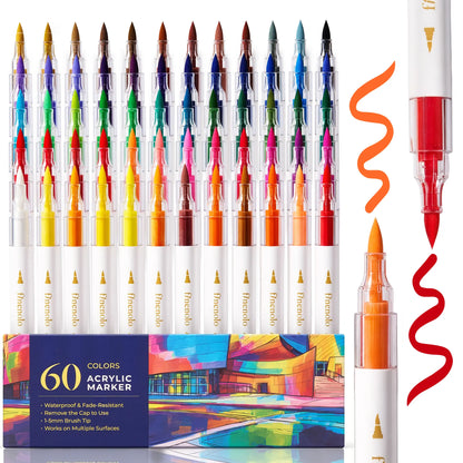 FINENOLO Dual Tip Acrylic Paint Markers Set (24/36/60 Pack) with Portable Stackable Storage Box, Premium Acrylic Paint Pens for Rock Painting, Fabric, Ceramic, Wood, Canvas, DIY Crafts Art Supplies