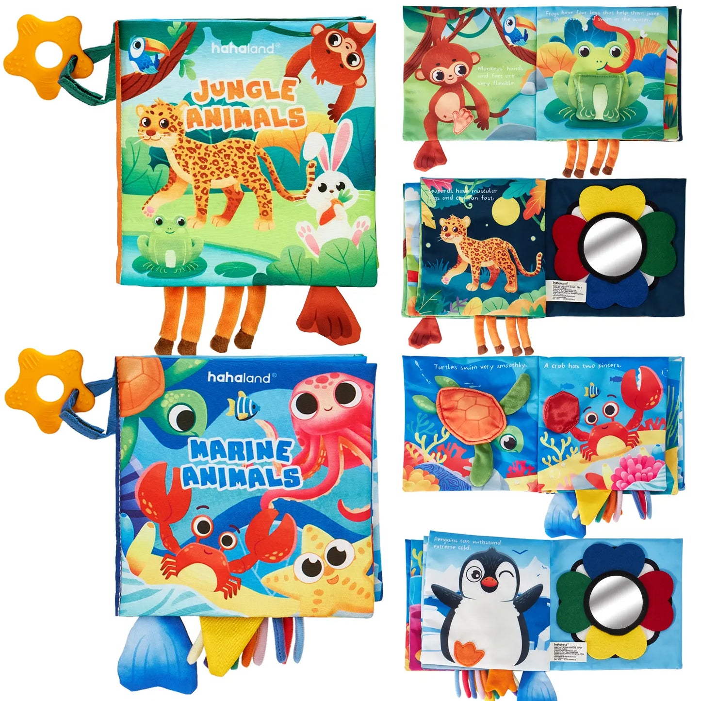 Hahaland Jungly Tails / Farm / Ocean Baby Books 0-6 Months,Infant Tummy Time Toy Sensory Learning Toys 6 to 12 Months, Touch and Feel Cloth Book for 0-3 Month Boy Girl,Baby Shower Birthday Easter Basket Stuffers Gifts