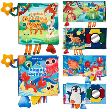 Hahaland Jungly Tails / Farm / Ocean Baby Books 0-6 Months,Infant Tummy Time Toy Sensory Learning Toys 6 to 12 Months, Touch and Feel Cloth Book for 0-3 Month Boy Girl,Baby Shower Birthday Easter Basket Stuffers Gifts