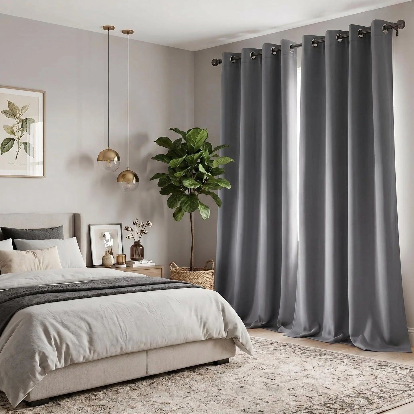 2-Panel 52"X84" Solid Full Blackout Grommet Curtains, Light-Blocking Window Drapes for Home Decoration, Model FT2599 QF222, Blackout Curtains