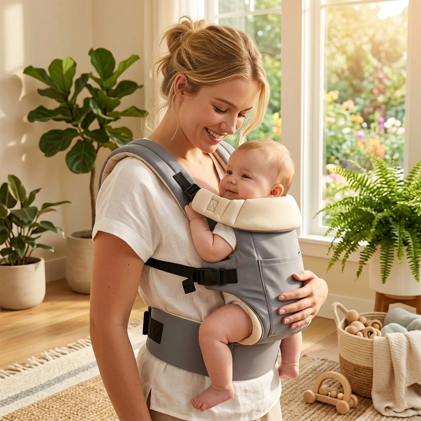 Multifunctional Baby Carrier Front and Back Use, Adjustable Kangaroo Style Backpack for Infants, Hands-Free Baby Sling for Travel, Newborn Sling Carriers