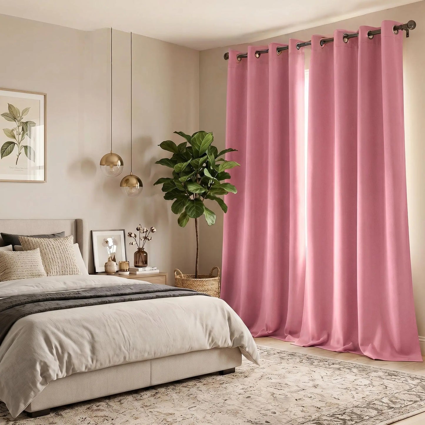 2-Panel 52"X84" Solid Full Blackout Grommet Curtains, Light-Blocking Window Drapes for Home Decoration, Model FT2599 QF222, Blackout Curtains