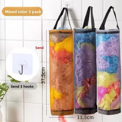 Plastic Bag Storage Organizer for Kitchen – Holds Grocery Bags, Shoe Covers, Trash Bags, Wall Mount with Hooks Included, Mixed Color 3 Pack