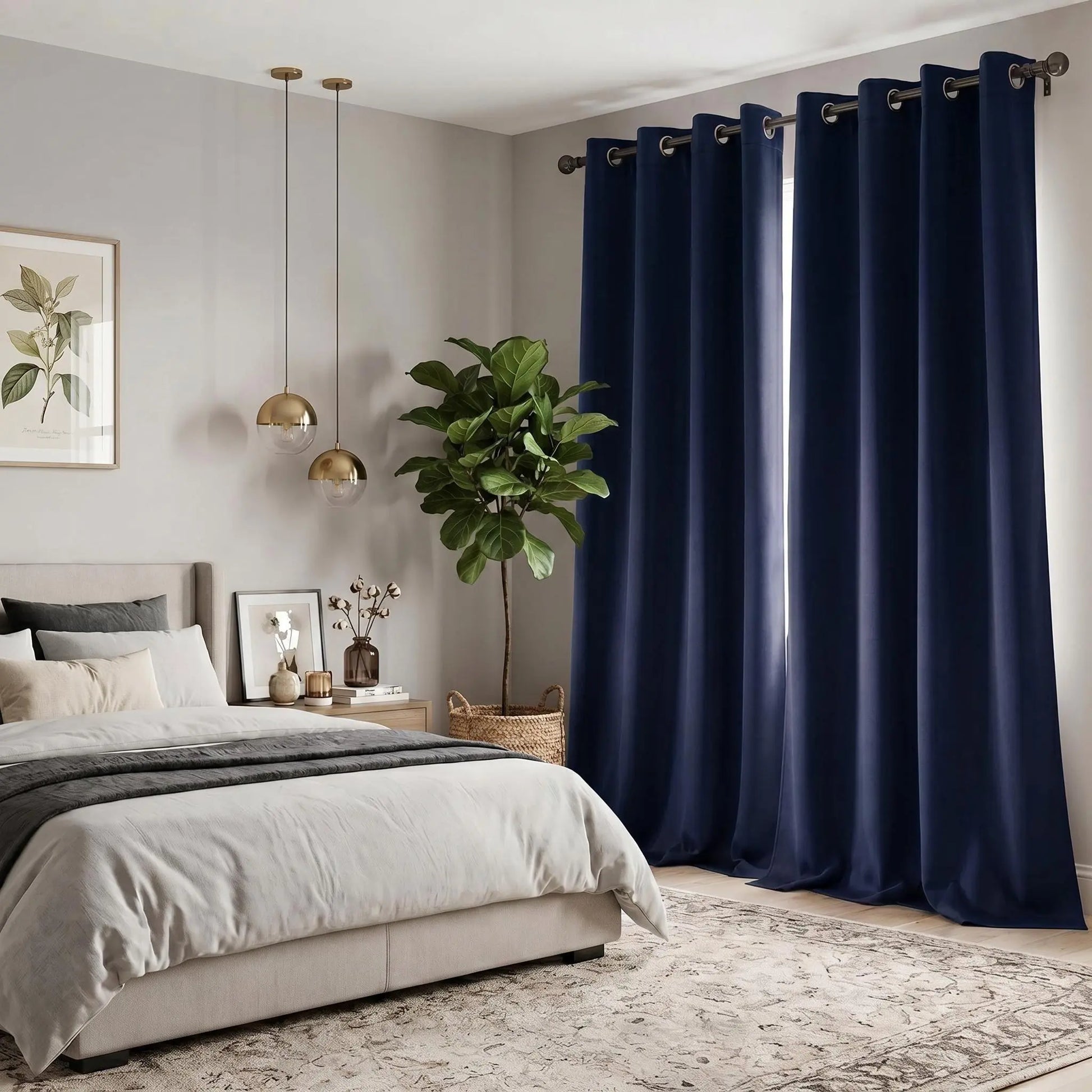 2-Panel 52"X84" Solid Full Blackout Grommet Curtains, Light-Blocking Window Drapes for Home Decoration, Model FT2599 QF222, Blackout Curtains