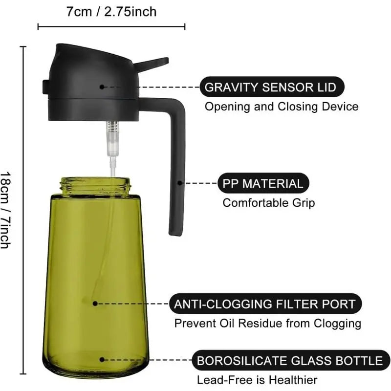 2 Count 16Oz/470Ml Glass Olive Oil Spray for Cooking, 2 in 1 Oil Dispenser for Kitchen Spray and Pour, Premium Light-Blocking Oil Bottle, Food-Grade Spray Bottle, for Salad, Air Fryer
