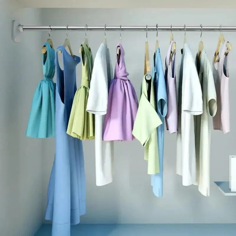 Adjustable No-Drill Wardrobe Rod, Telescopic Clothes Drying Rod, Available in Two Sizes, Rust-Proof Hanger, Suitable for Bathrooms, Shelves, and Wardrobes.