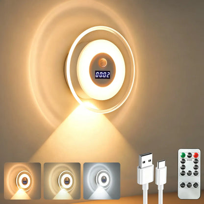 LED Smart Remote-Controlled Clock Motion Sensor Light, Wall Lamp, Rechargeable Night Light, Hill-Shaped Spotlight, 3 Color Temperatures, Dimmable, Magnetic Mounting, Suitable for Bedrooms, Nurseries, Bathrooms, Closets, Stairwells, Wardrobes, and Hallways