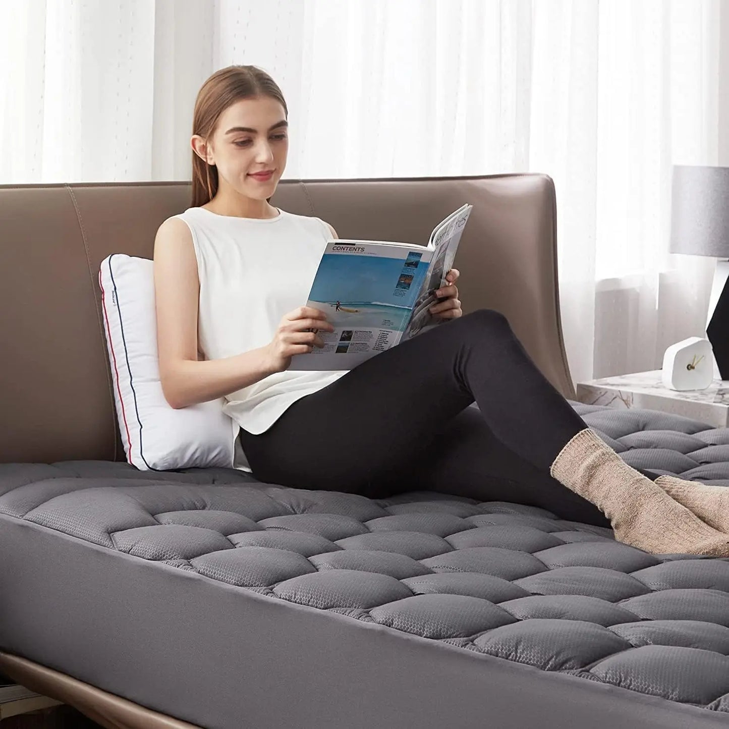 【Deals for You Days】Bedsure Mattress Pad - Quilted Fitted Mattress Topper Protector with 8-21 Inches Deep Pocket, Noiseless Breathable Bed Cover Padded, Machine Washable