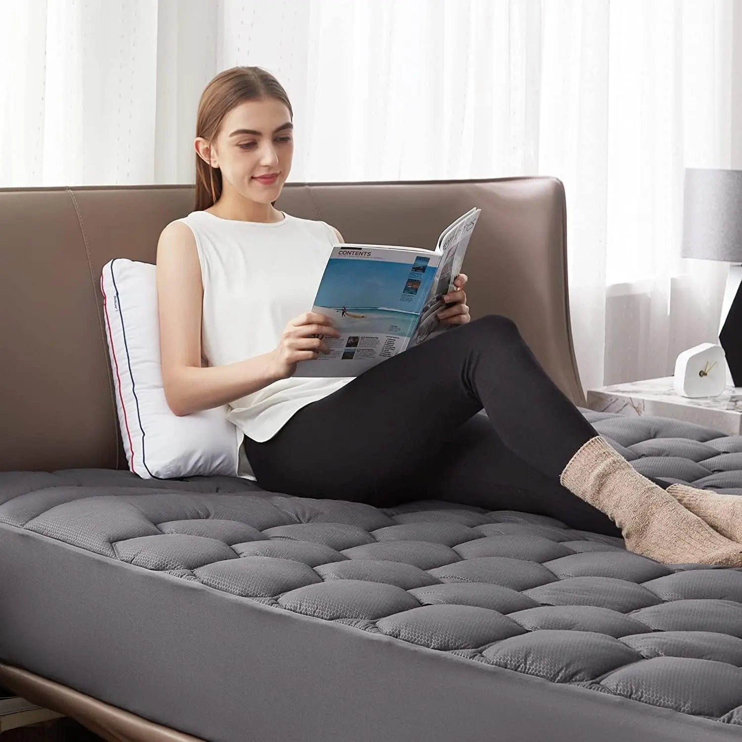 【Deals for You Days】Bedsure Mattress Pad - Quilted Fitted Mattress Topper Protector with 8-21 Inches Deep Pocket, Noiseless Breathable Bed Cover Padded, Machine Washable