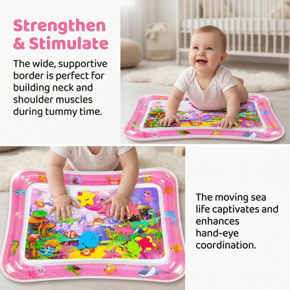 Inflatable Rectangle Tummy Time Water Mat for Infants 3-24 Months, Baby Toys with Seabed Patterns & Marine Animals, Bpa-Free Leak-Proof Sensory Toy for Pool Water Play