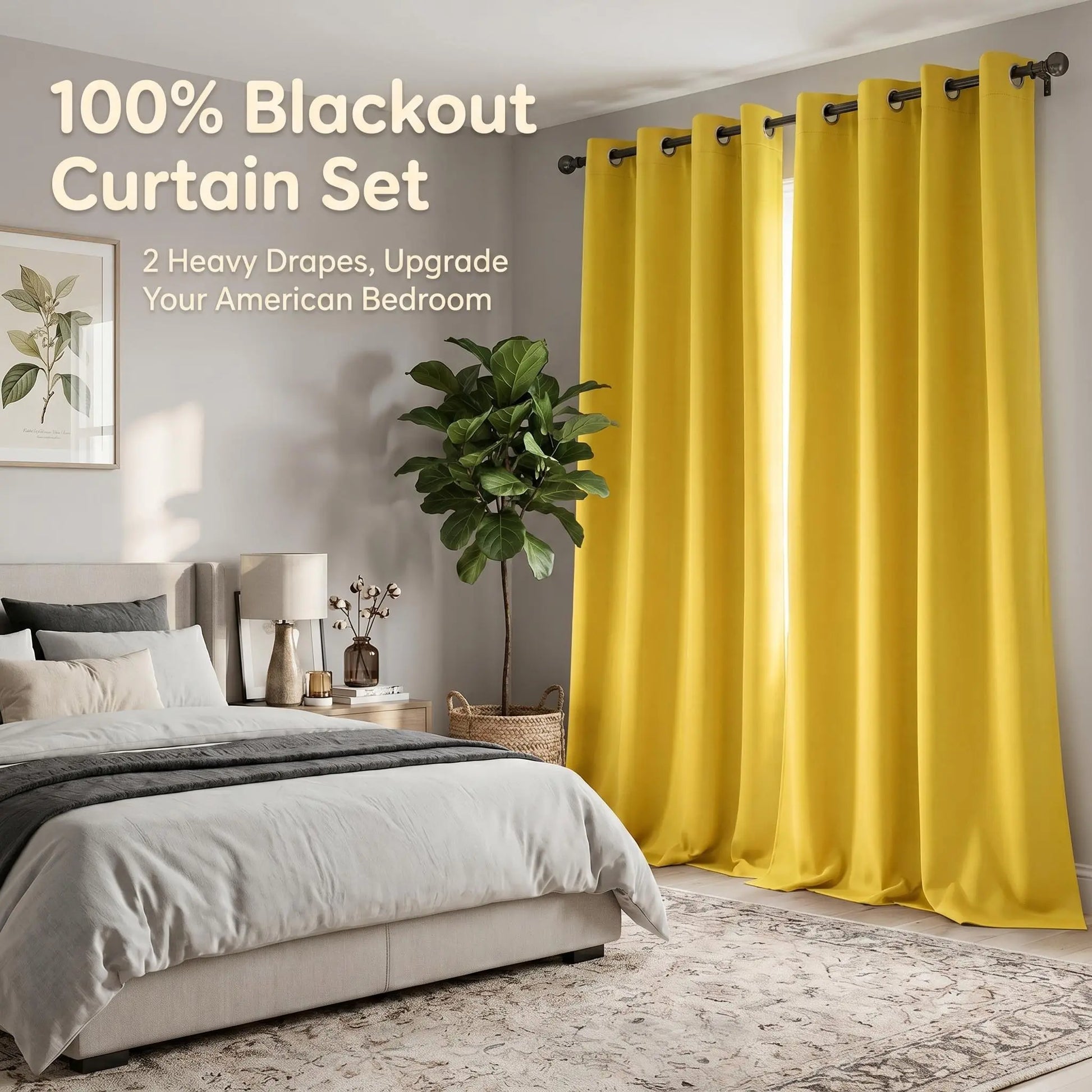 2-Panel 52"X84" Solid Full Blackout Grommet Curtains, Light-Blocking Window Drapes for Home Decoration, Model FT2599 QF222, Blackout Curtains