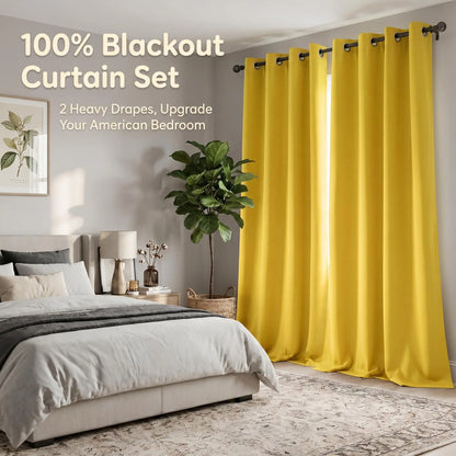 2-Panel 52"X84" Solid Full Blackout Grommet Curtains, Light-Blocking Window Drapes for Home Decoration, Model FT2599 QF222, Blackout Curtains