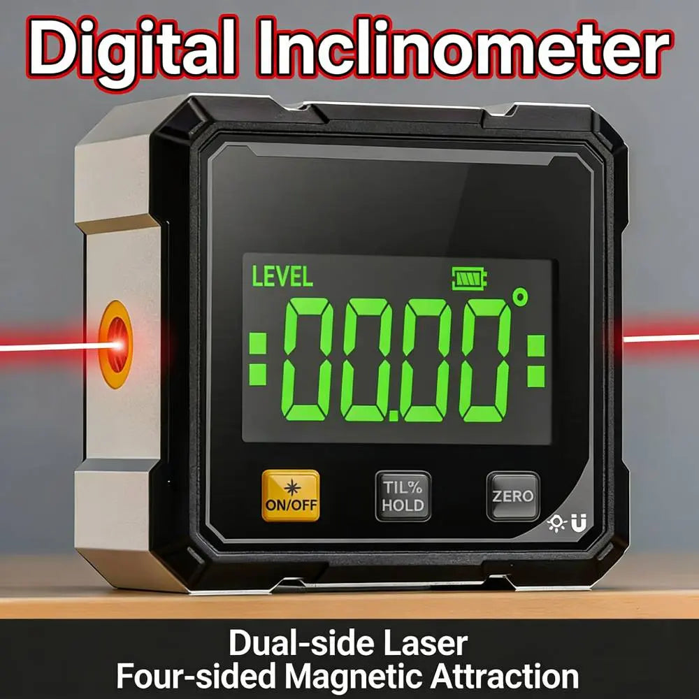 Digital Angle Finder with Electronic Laser Level,Inclinometer- 4-Side Strong Magnetic Angle Gauge, Protractor,Finder Measuring Tool for Woodworking