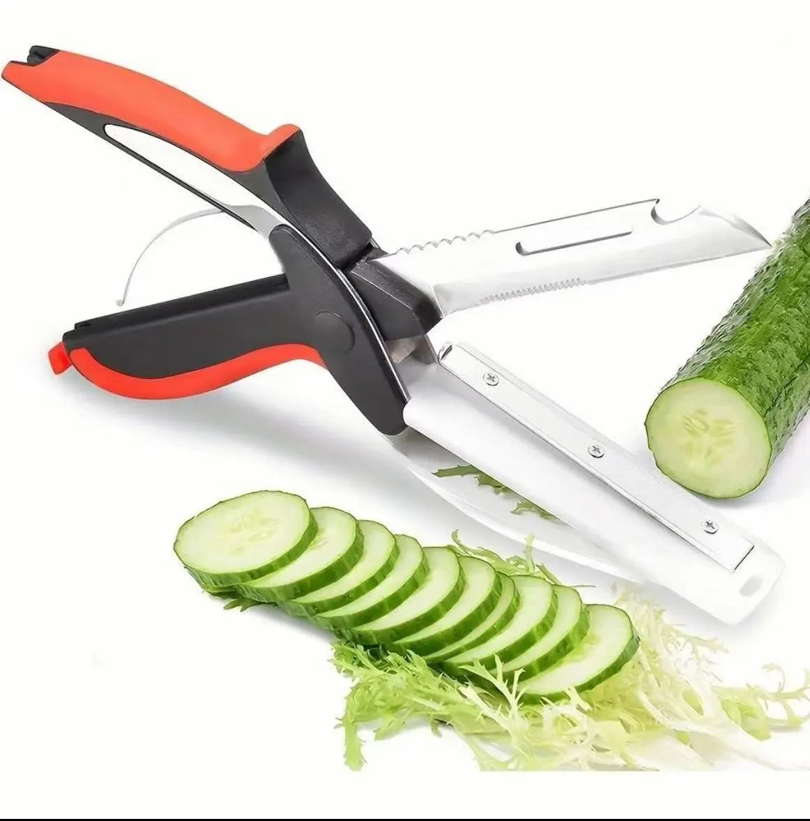 Stainless Steel Blade Kitchen Vegetable Scissors - Food Cutter with Cutting Board, Quick Slicer, Chopper for Meat and Vegetables