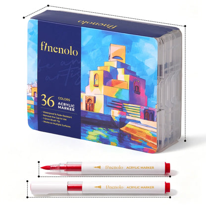 FINENOLO Dual Tip Acrylic Paint Markers Set (24/36/60 Pack) with Portable Stackable Storage Box, Premium Acrylic Paint Pens for Rock Painting, Fabric, Ceramic, Wood, Canvas, DIY Crafts Art Supplies