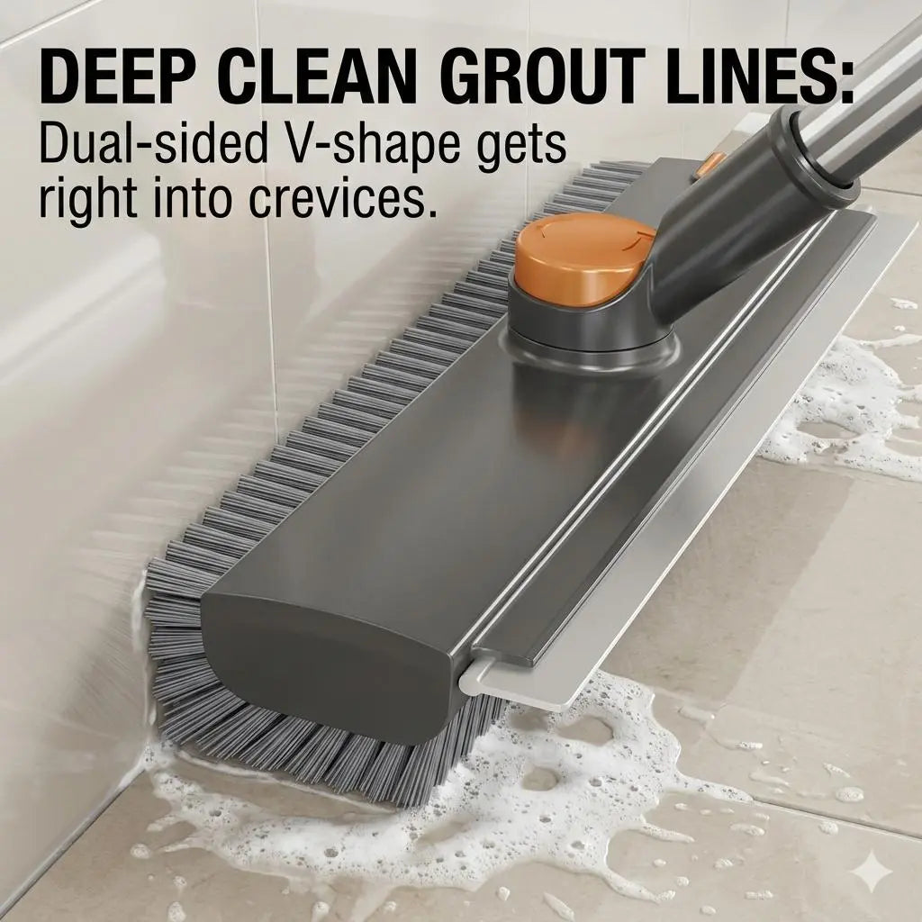S 3-In-1 Telescopic Floor Brush & Squeegee: Effortless Grout & Tile Cleaning for Bathroom, Garage, and Decks - No More Bending Over!