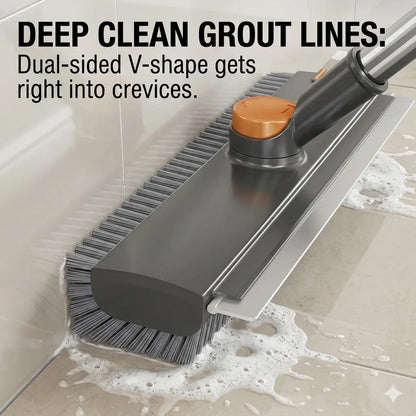 S 3-In-1 Telescopic Floor Brush & Squeegee: Effortless Grout & Tile Cleaning for Bathroom, Garage, and Decks - No More Bending Over!