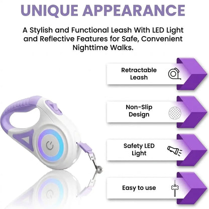 Pawzseekled Retractable Dog Leash - Easy Extension, Built-In Lighting for Enhanced Night Safety and Improved Visibility