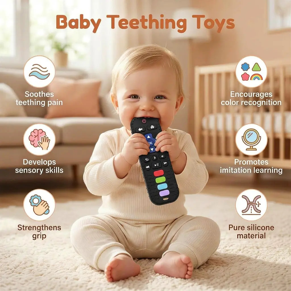 Silicone Remote Control Teether for Babies 3+ Months - Bpa-Free Soft Chew Toy, Montessori Sensory Toy for Teething Relief, Baby Daily Essential