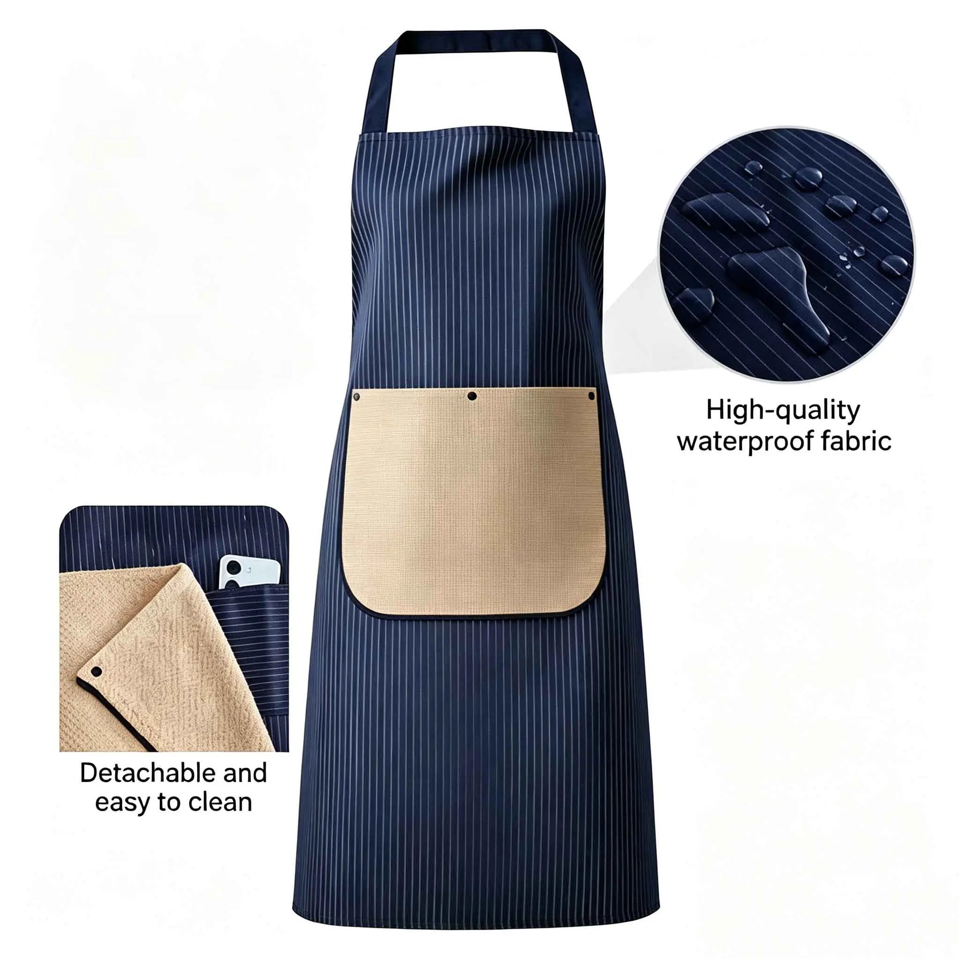 Kitchen Apron with a Detachable Towel, Unisex, Strapless Design for Easy Wearing and Removal, with Storage Pockets, Made of Three-Layer Composite Fabric, a Great Cooking Helper for the Whole Family.