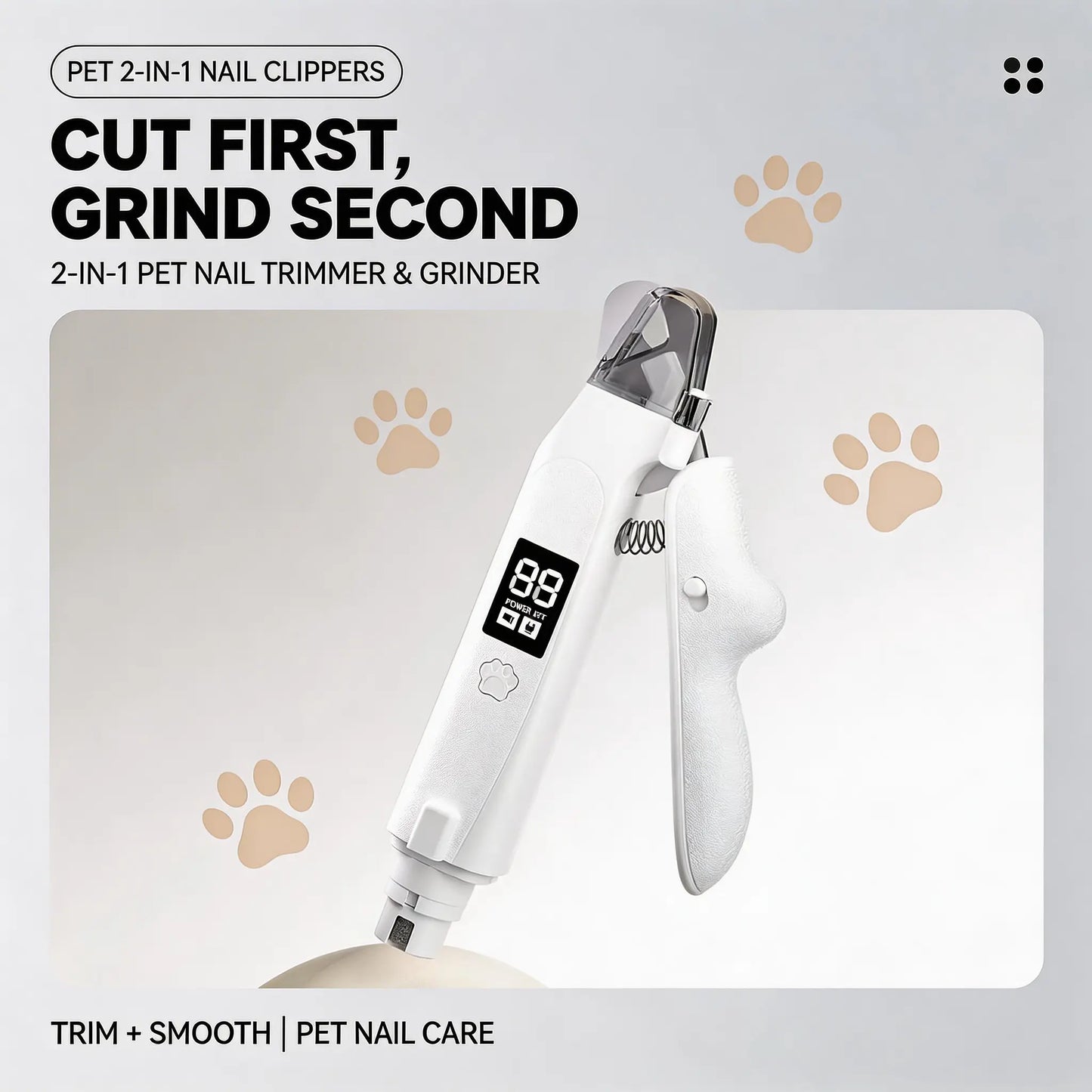 Rechargeable Pet Nail Clipper with LED Light & Digital Display, Electric Dog Cat Nail Trimmer with Safety Guard, Professional Pet Grooming Tool for Small Medium Large Pets