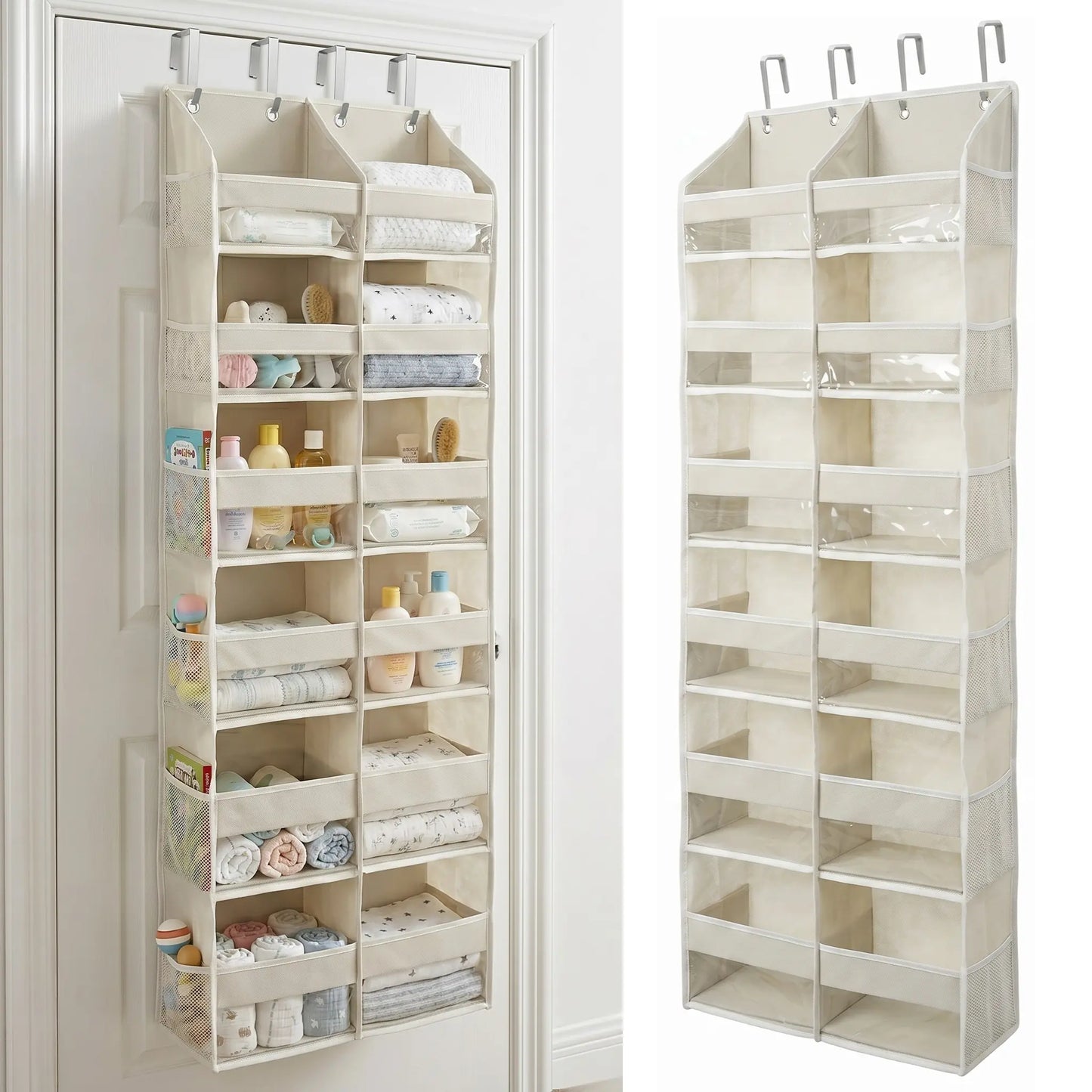 HOMELUX THEORY Heavy Duty over Door Organizer with Multi-Size Pockets & 12 Extra Mesh Side Storage Stable Anti-Tilt Non-Woven Fabric Heavy Weight Capacity