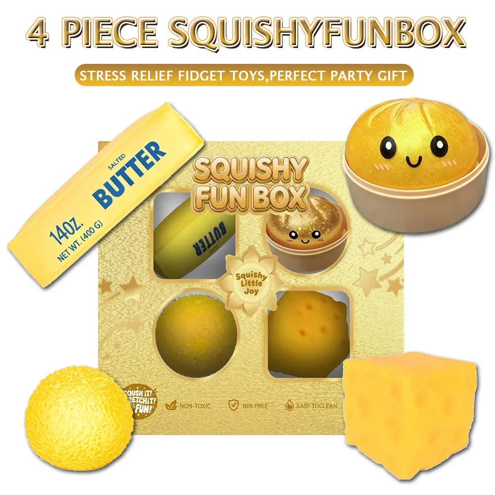 Golden Set 4-Pack Soft Squishy Toys, Mixed Slow & Fast Rebound Silicone Toys, Assorted Styles, Perfect Gifts for Kids' Day, Father'S Day, Teacher'S Day, Birthdays & Parties Summerwins