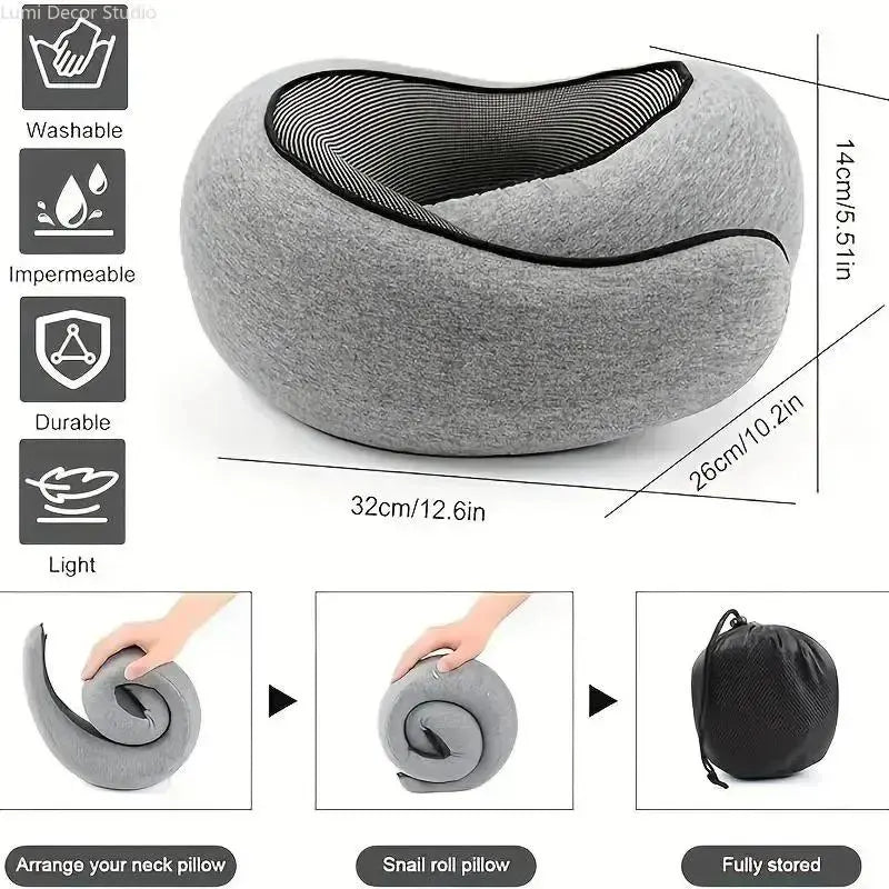 Travel Neck Pillow | Memory Foam U-Shaped Pillow | Washable Cover | Portable for Airplane, Car, and Office