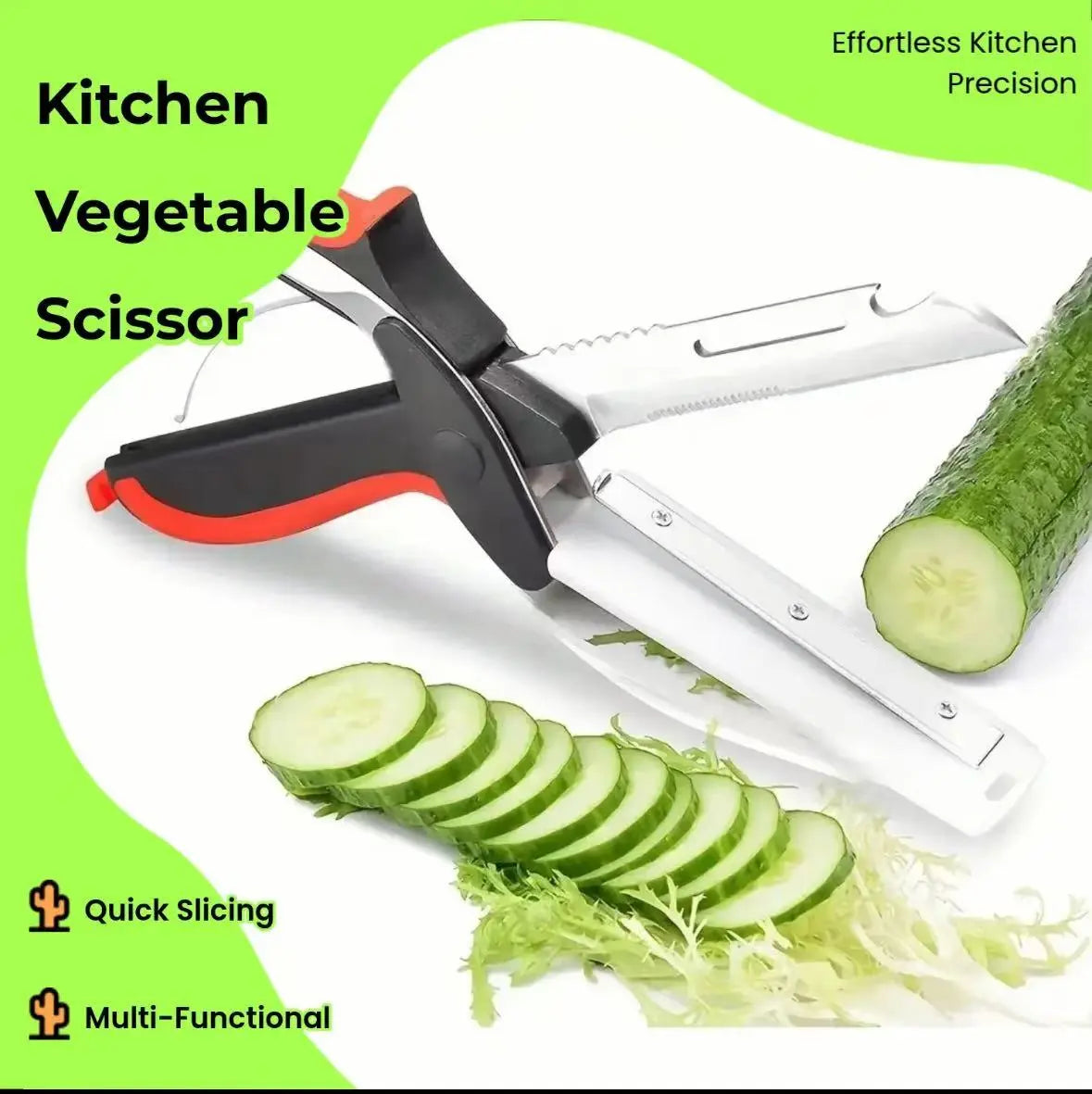 Stainless Steel Blade Kitchen Vegetable Scissors - Food Cutter with Cutting Board, Quick Slicer, Chopper for Meat and Vegetables