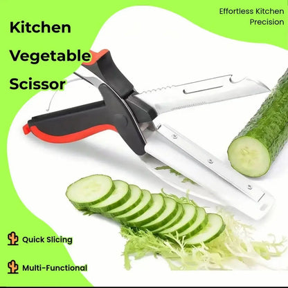 Stainless Steel Blade Kitchen Vegetable Scissors - Food Cutter with Cutting Board, Quick Slicer, Chopper for Meat and Vegetables