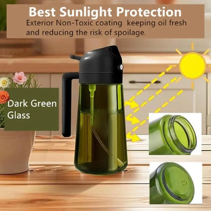 2 Count 16Oz/470Ml Glass Olive Oil Spray for Cooking, 2 in 1 Oil Dispenser for Kitchen Spray and Pour, Premium Light-Blocking Oil Bottle, Food-Grade Spray Bottle, for Salad, Air Fryer